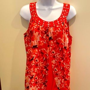 Notations M. Orange tank top. Stretchy with bedazzled collar.